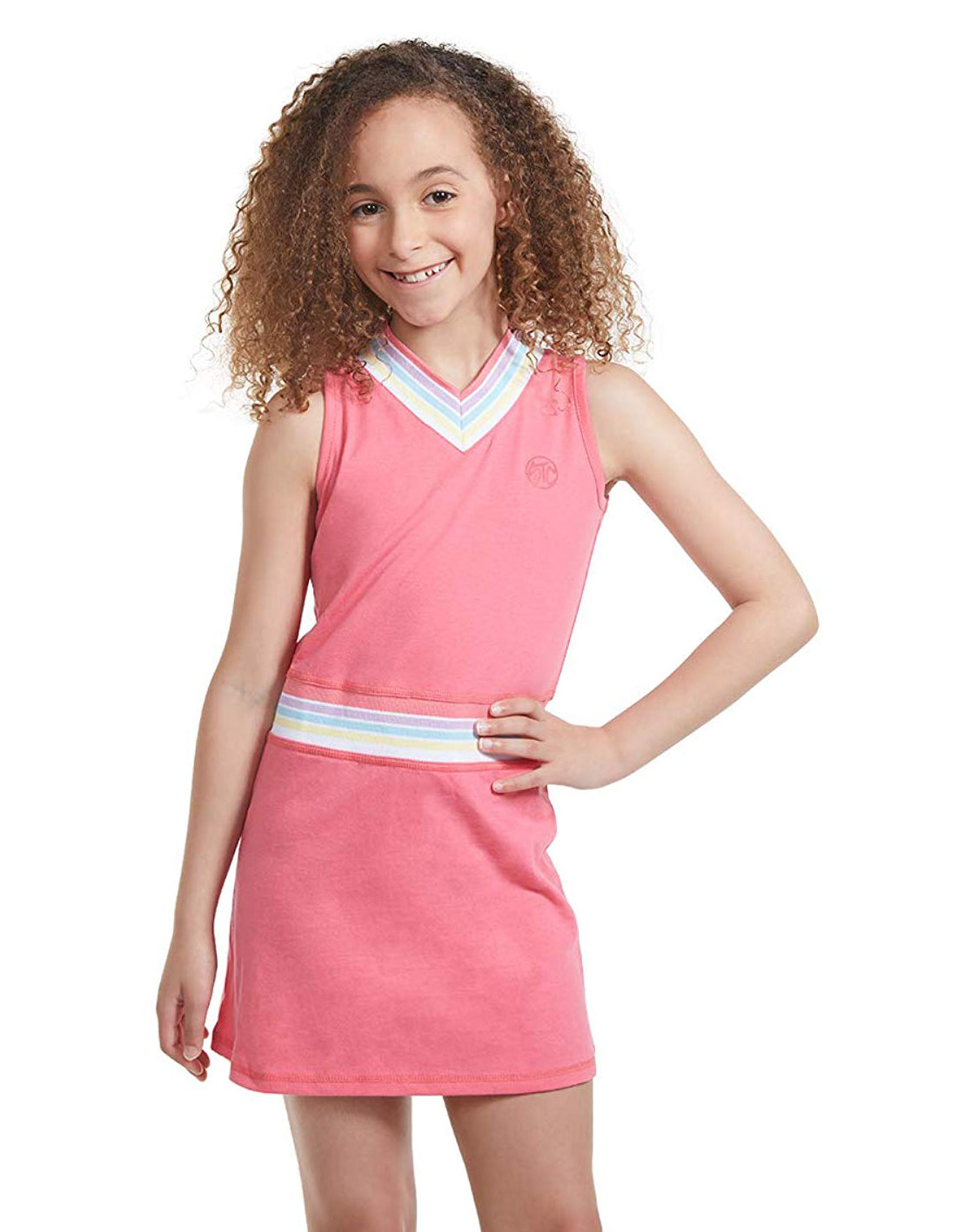 Girl's Pink Tennis And Golf Outfit – Sleeveless V Neck Tennis Dress With Shorts