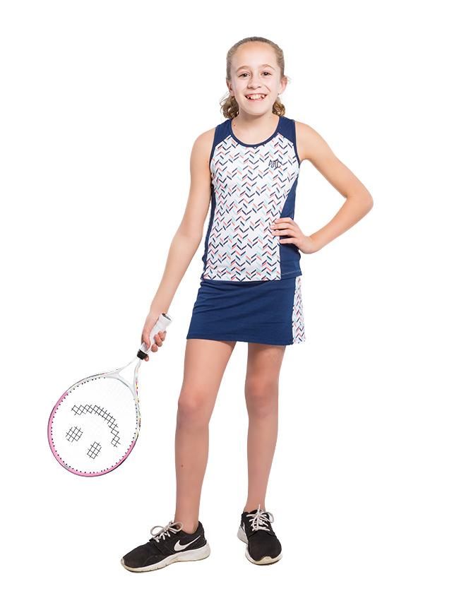 Girls Herringbone Racerback Tennis Tank And Skirt Set Navy