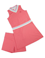 Girl's Pink Tennis And Golf Outfit – Sleeveless V Neck Tennis Dress With Shorts