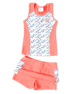 Girls Coral Tennis Dress Set with Racerback Top and Tennis Skirt with Undershorts
